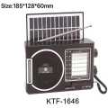 KTF-1646 Solar Charging Wireless Portable Radio Speaker with Flashlight | Retro 8 Band AM FM SW Radio Bluetooth Speaker USB TF Card Support | Emergency Power Backup Mini Generator LED Lamp Outdoor Camping Survival Device Rechargeable Battery Crank Options. 