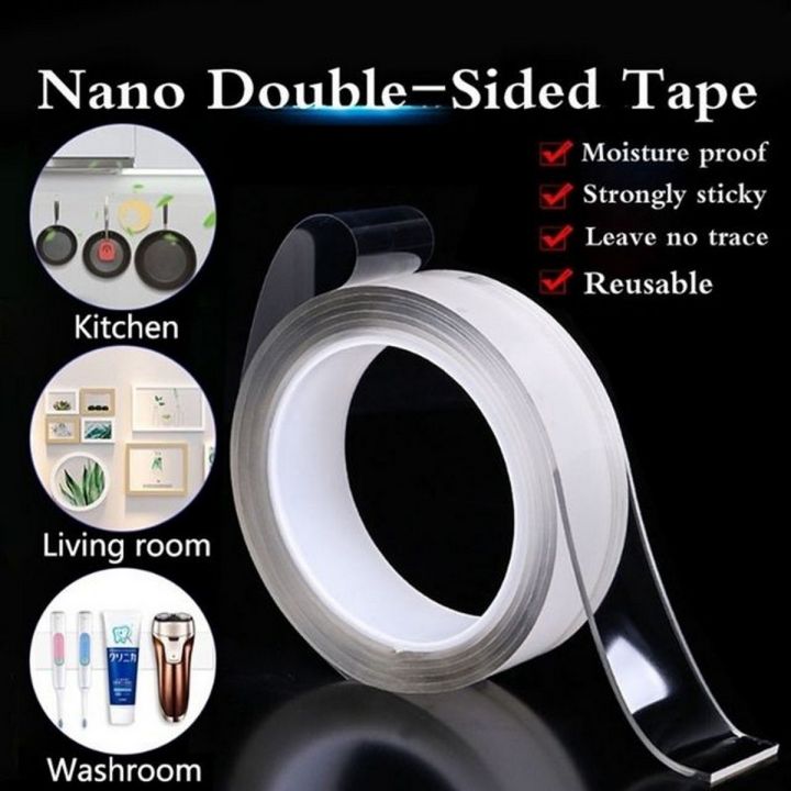 (Pack of 5 Pcs) Nano Magic Tape Double Sided Tape Heavy Duty Adhesive Tape Washable Traceless Clear Tape Roll