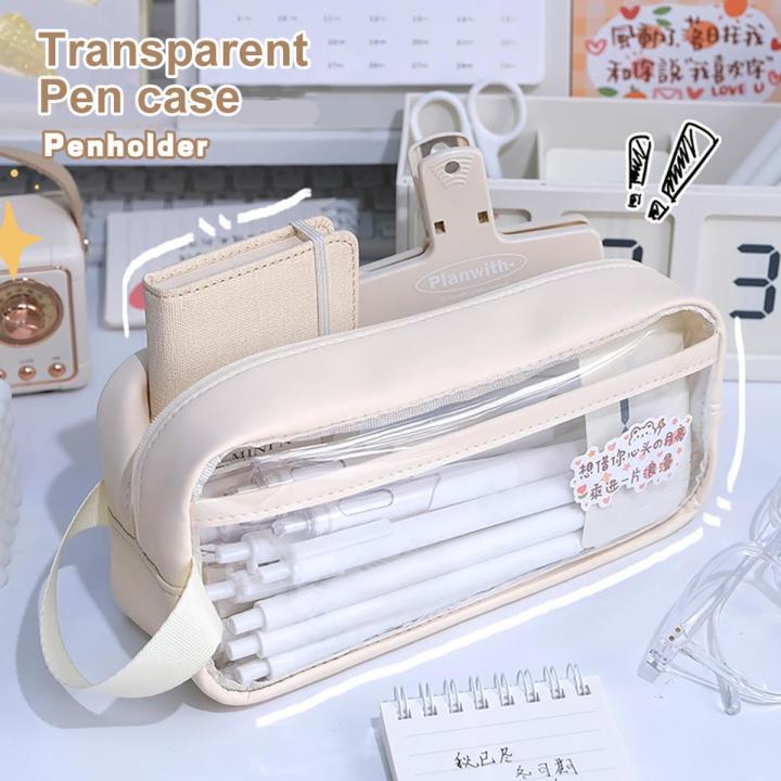 SF Kawaii Pencil Case Transparent Pen Bag Cartoon PVC Pouch Waterproof Box for Girls Students Cute School Supplies Stationery