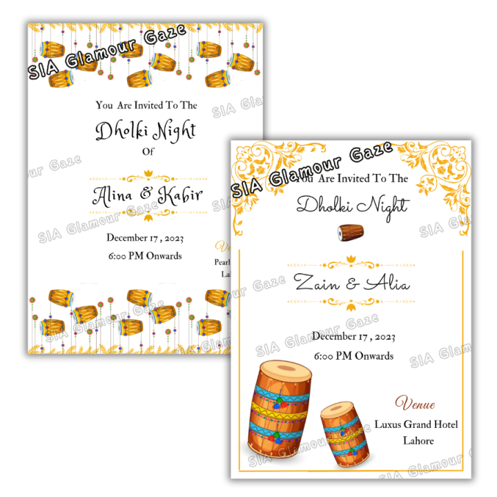 Customized 20/50/100 PCs Dholki/Mayon/Sangeet invitation cards - wedding Invitation Cards