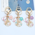 Handmade Rabbit Keychain Decorative Pink Purple Enamel Keychain Blue Korean Fashion Cherry Blossom Keychain for Daily Use. 