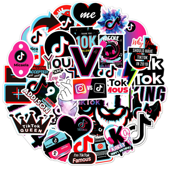 50 Tik Tok TikTok logo graffiti stickers, luggage cases, computers, mobile phones, refrigerators, personalized waterproof stickers