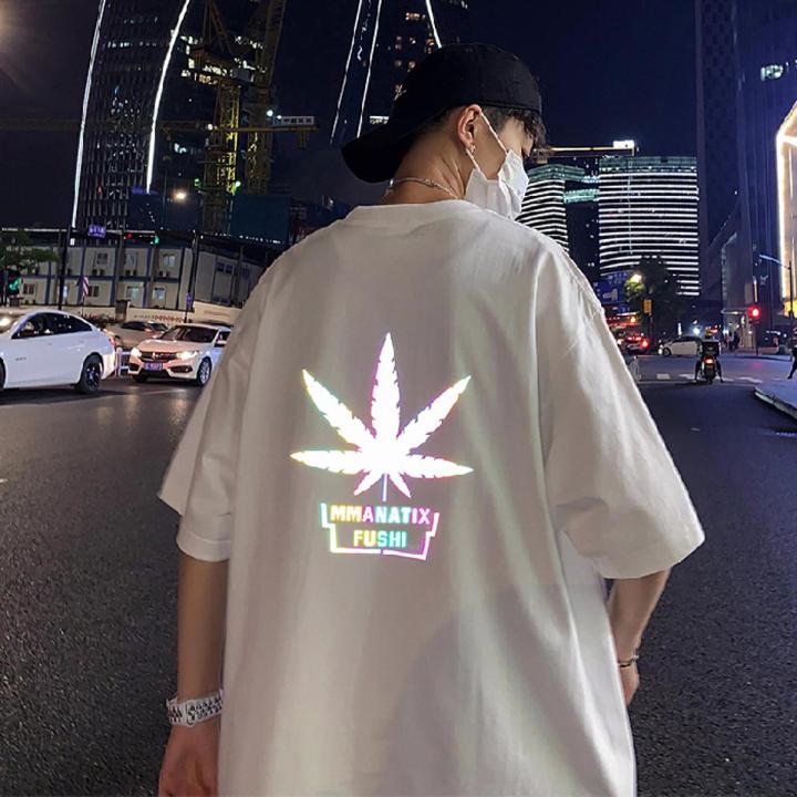 oversized shirt Men T-Shirt Half Sleeve Oversize Hip Hop Summer Top Loose Short Shirts Reflective