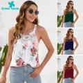 Green Home Sleeveless Top Round Neck Flower Print Sleeveless Women Shirt. 