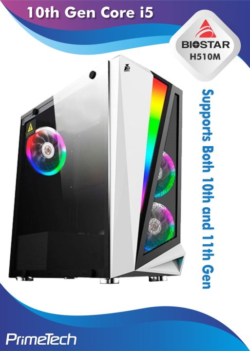 10th Gen Core i5 PC - Core i5 10400F Processor, 16GB DDR4 RAM, 128GB NVMe M.2. 500GB HDD, H510M 11th Gen Motherboard, 500 Watts PSU, RGB White Case with 3x ARGB Fans