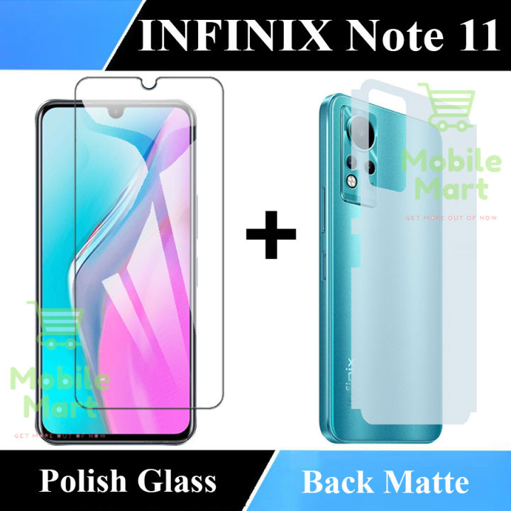 Infinix Note 11 Polish Glass Screen Protector + Back Matte Protector Fiber Carbon Soft Skin Sheet For Infinix Note 11