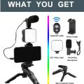 Vlogging Kit Accessories for Mobile Phone DSLR Camera Video Recording with Tripod Shoot Mic 360 LED Remote Selfie Light for Live Streaming Short Film. 
