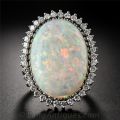 Large Fire Opal Stone Silver Color Ring Crystal Rings Bague Women Men Anniversary Wedding Ring Gifts Jewelry Anel Z4J729. 