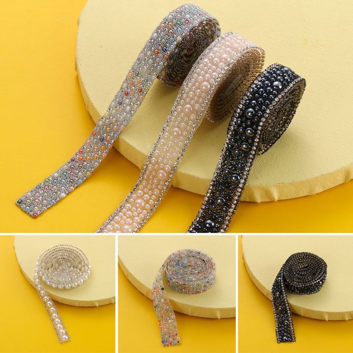 1 Yard Garment Clothing Accessories Wedding Dress Pearl Chain Crystal Banding Applique Hot Fix Rhinestones Trimming