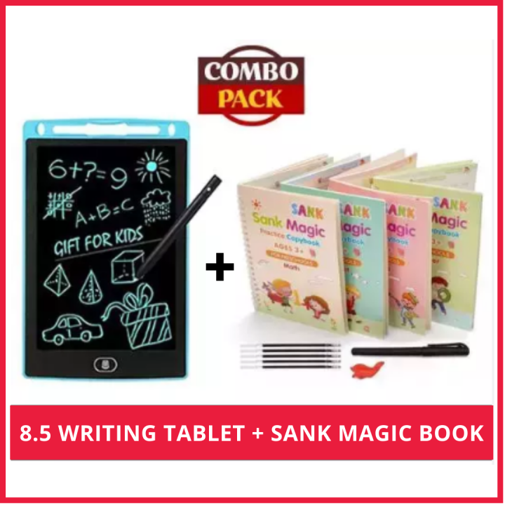 Combo Pack Sank Magic Practice Copybook + 8.5 Inch Writing Tablet for Kids Best for Early Learning Education