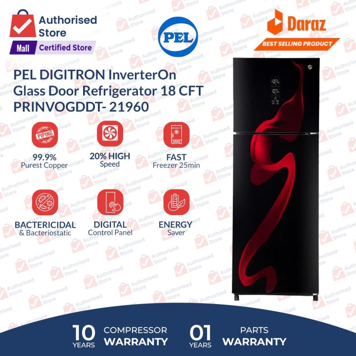 PEL Refrigerator | Model PRINVOGDDT- 21960 | DIGITRON InverterOn Flat Glass Door(NEW MODEL) | 16 Cubic Feet | Run on 100 Volts | Rapid cooling designed10 Year Compressor Warranty