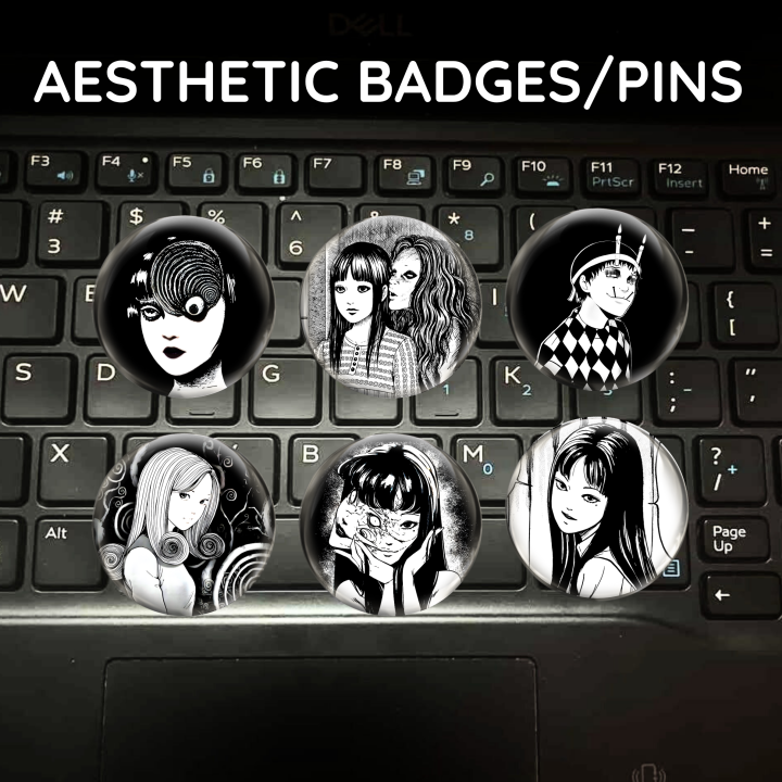 6 pcs JUNJI ITO ANIME pin badges 58mm based on Pinterest core music lyrics album anime cute for girls friend gifts movie film movie gothic famous indie cute I dont care aesthetic Pinterest finds for decor backpack cute