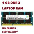 LAPTOP RAM 4GB DDR 3 12800u 1600Mhz RAM FOR LAPTOP MIX BRANDS BRANDED. 