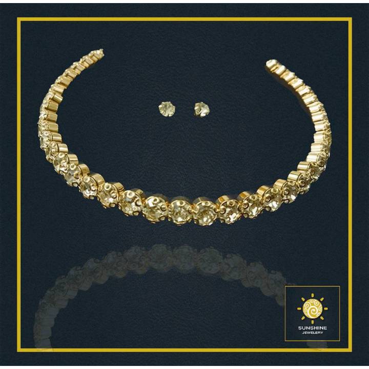Choker Necklace - Metal Jewellery - Golden Color Crystal