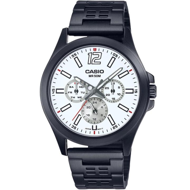CASIO WHITE DIAL WITH DATE, DAY & 24 INDICATOR MEN'S WATCH - MTP-E350B-7BVDF