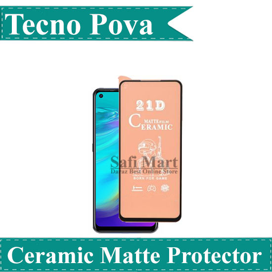 Tecno Pova Front 9H Ceramic Matte Film Protector unbreakable antishock hybrid film temper Fiber sheet glass 9D 5D 10D 11D 6D Full Glue Edge to Edge Screen Protector Premium Quality For Pova - Transparent