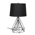 Geometric Black Matte Wired Table Lamp with Fabric Shade. 