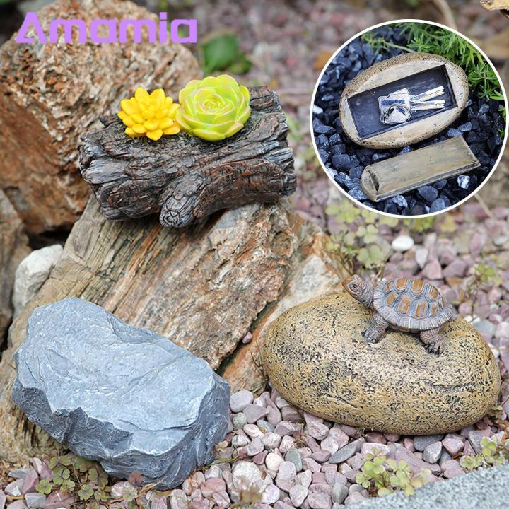 Key Hider for Yard Waterproof Resin Key Box Outdoor Garden Ornament Key Hider with Secure Simulation Stone Design Ideal for Southeast Asian Buyers Hidden Key Holder
