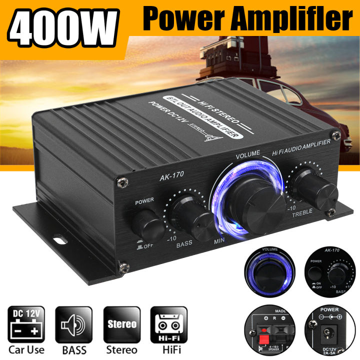 400W Hifi 12V Car Amplifier 220V Home Stereo Subwoofer Amplifier Sound Speaker LED Light