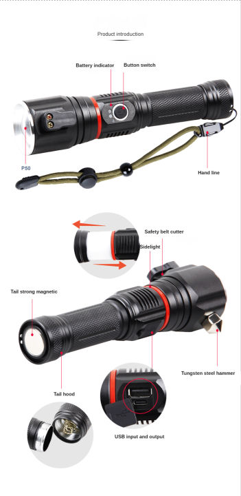 Super%20Bright%20P50%20LED%20Tactical%20Flashlight%20Aluminium%20Alloy%20Escape%20Torchlight%20Multifunction%20Outdoor%20Tools%20-%20Image%205