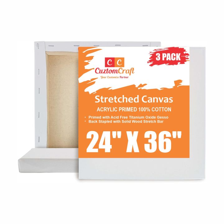 CuztomCraft - 3 Pcs - 24x36 Primed Canvases for Painting,Canvas 24 by 36 100% Cotton Stretched Canvas, Art Supplies for Acrylic Pouring,24 by 36 Canvas, Oil Painting and Watercolor, Acid Free Canvas - Art Panel - Small Canvas - Artist