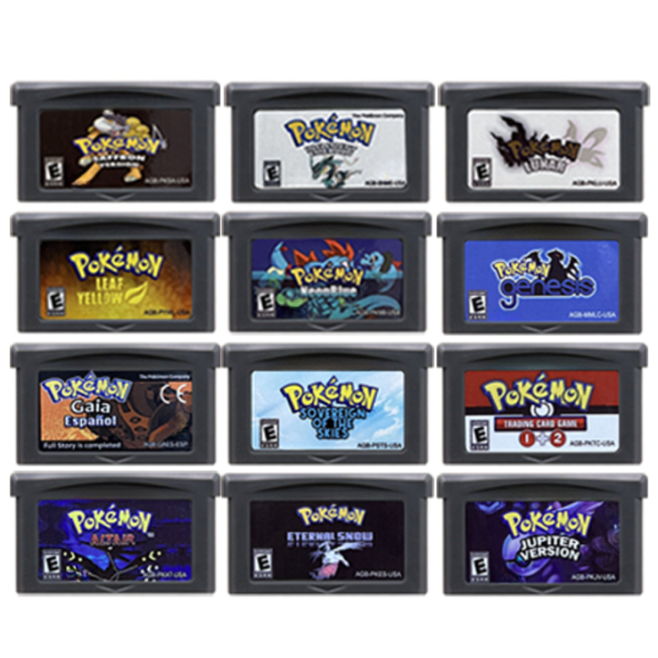 GBA Game Cartridge 32 Bit Video Game Console Card Pokemon Gaia Neon Blue Inclement Emerald Saffron Leaf Yellow Fan Made for GBA