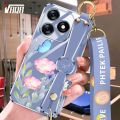 VRQR Wrist Band Case For OPPO Realme C51 Back Cover Butterfly Flowers Pattern Soft Cover With Strap Lanyard Realme C53 Narzo N53 Note 50 C63 C61. 