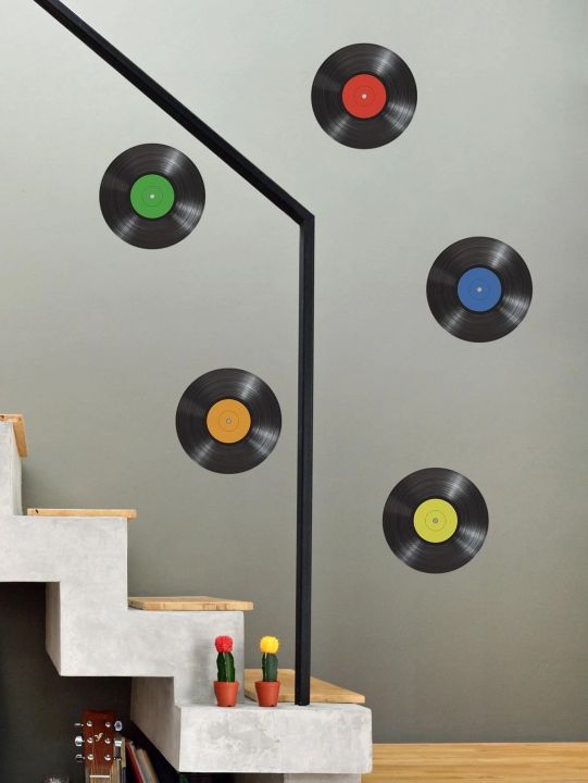 5pcs/Aesthetic Vinyl Records Pattern Wall Decor,12 Inches Original Lps Vintage records(Black Colour) Gramaphone vinyl record for decoration in home  Non.Adhesive Waterproof Wall Art Decal, For Home Decor,Black round decoration