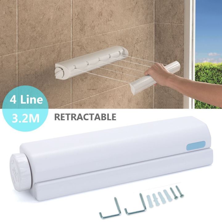 4-Line Retractable Clothesline Wall Mounted Laundry Laundry Washing Line Dryer Drying Line