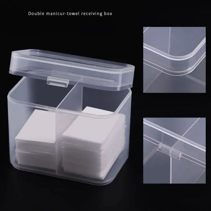 2 Grid Plastic Storage Box With Lid Unloading Cotton Manicure Tool Cosmetic Wash Towel Nail Polish Remover Tools Organizer Box