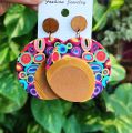 Newest Printed Handmade Round African Funky Earrings Wood. 