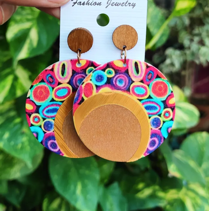 Newest%20Printed%20Handmade%20Round%20African%20Funky%20Earrings%20Wood%20-%20Image%202