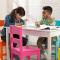 Vibrant Highlighter Table and 4 Chair Set - Durable Wooden Kids Furniture with Multicolor Chairs - Ideal for Play and Learning. 