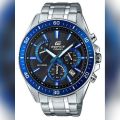 Casio Edifice Mens Steel Band/Blue Chronograph Date Dial Silver Steel Band Watch-EFR-552D-1A2VUDF. 