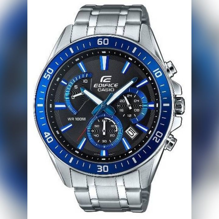 Casio Edifice Mens Steel Band/Blue Chronograph Date Dial Silver Steel Band Watch-EFR-552D-1A2VUDF