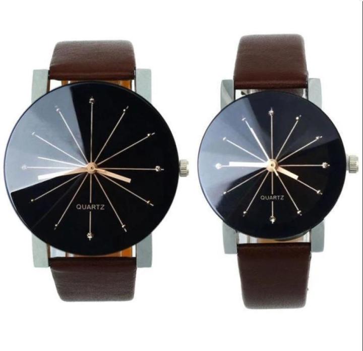 2Pcs/Set Couple Watch Men and Women Fashion Quartz Dial Clock Leather Wrist Watch