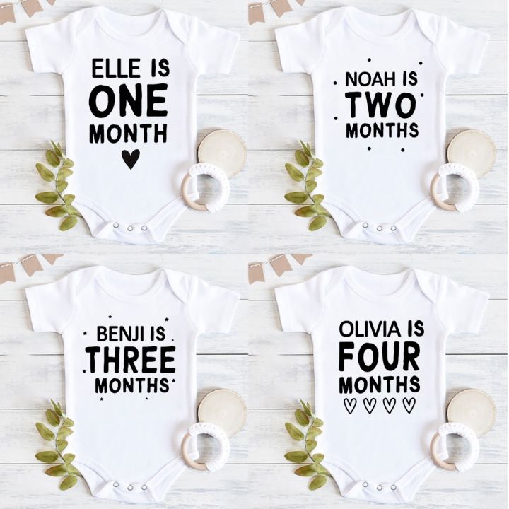 Custom Baby Name Romper Number 1-12 Monthly Milestones Onesies