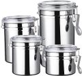 4 Pcs Airtight Stainless Steel Jar Canister Coffee Flour Sugar Tea Container Holder Coffee Milk Powder Fresh Storage Box. 