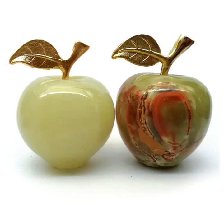 Marble Decoration Pieces - Set of 2 Green Onyx Stone Marble Apple for Decoration