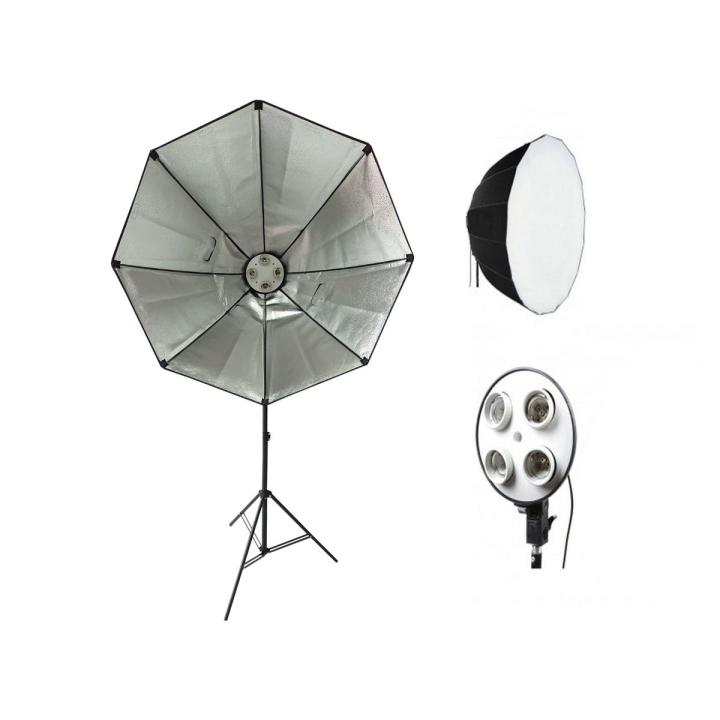 4 Socket Bulb Holder with Octa 90cm With 8806 Imported Stand For Video Studio