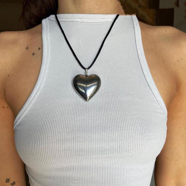 Y2k Rope For Heart Men Necklace Hip Pendant Fashion Hop Women Chains Hyperbole Glass Punk