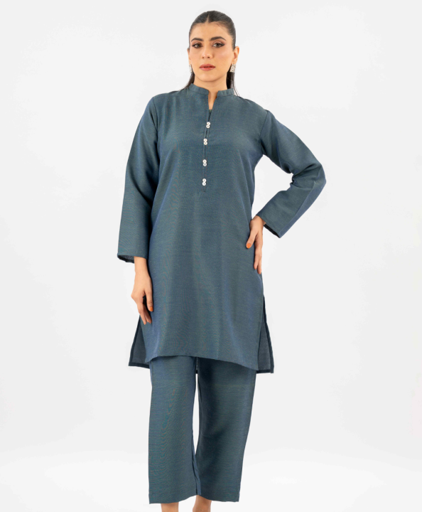Maahru Stitched 2 PC Shirt & Trouser - Ocean Breeze