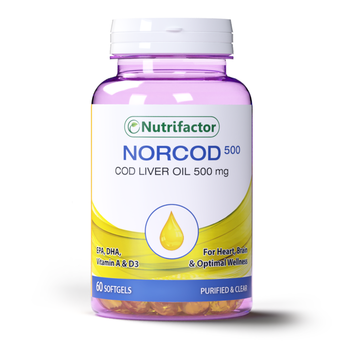Nutrifactor Norcod 500 - Cod Liver Oil 500mg Softgels | Omega-3 EPA & DHA for Brain Health, Vitamin A for Vision, Vitamin D for Immunity | 60 Softgels