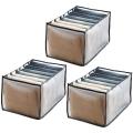 3PCS 7 Grids Washable Wardrobe Clothes Organizer, Jeans Compartment Storage Box, Clothes Drawer Mesh Separation Box, Portable Foldable Closet (Medium, white&black). 