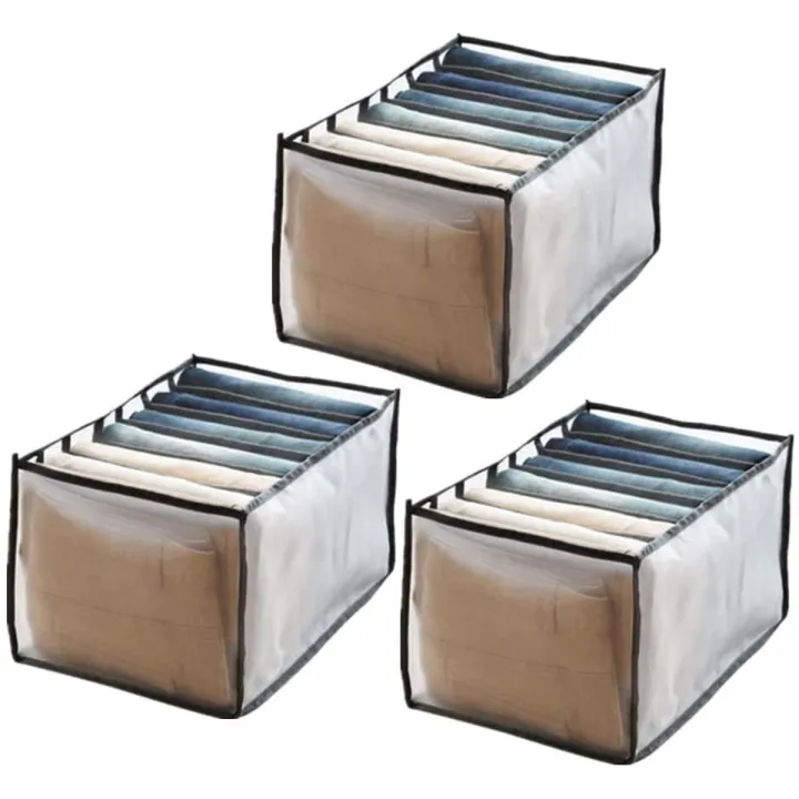 3PCS%207%20Grids%20Washable%20Wardrobe%20Clothes%20Organizer,%20Jeans%20Compartment%20Storage%20Box,%20Clothes%20Drawer%20Mesh%20Separation%20Box,%20Portable%20Foldable%20Closet%20(Medium,%20white&black)%20-%20Image%202