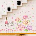 XL8215 cute flowers bicycle girl wall stickers for kids rooms nursery baby bedroom children art wall decals home decorations. 