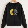 DO WHAT MAKES YOU HAPPY SUNFLOWER Printed Zipper Black Fleece Hoodie For Men Women Girls - Stay Cozy And Stylish With A Zipper Hoodie - Bachla's Store. 