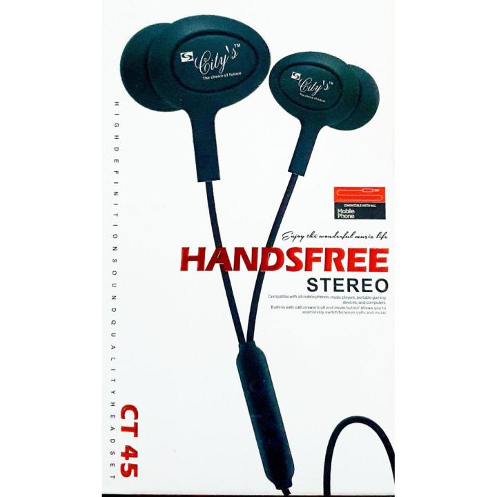 City stereo earphone handfree CT-45 for mobiles laptops beautiful design