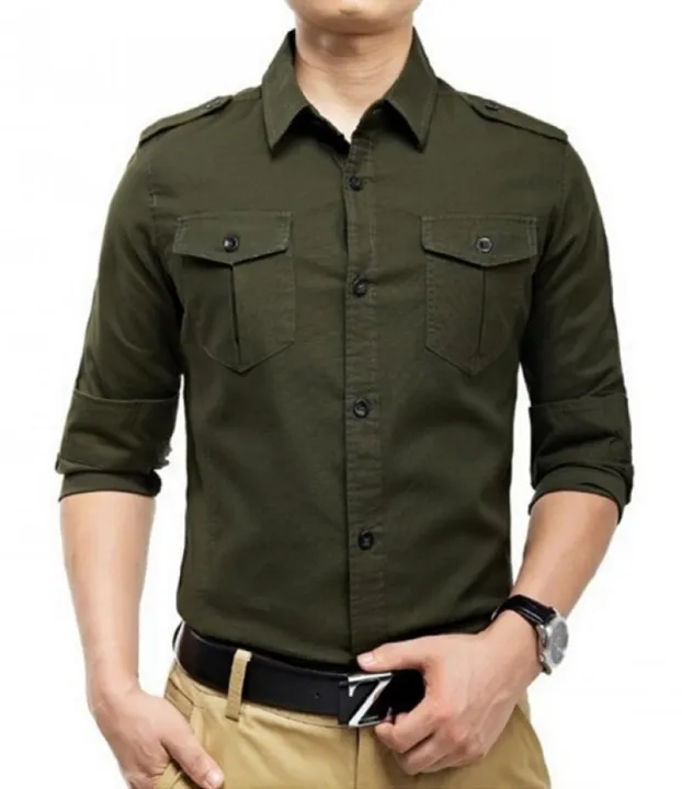 Xeesh%20Collection%20Army%20Green%20Double%20Pocket%20Style%20Shirt%20For%20Men%20EC-126(B)%20-%20Image%203