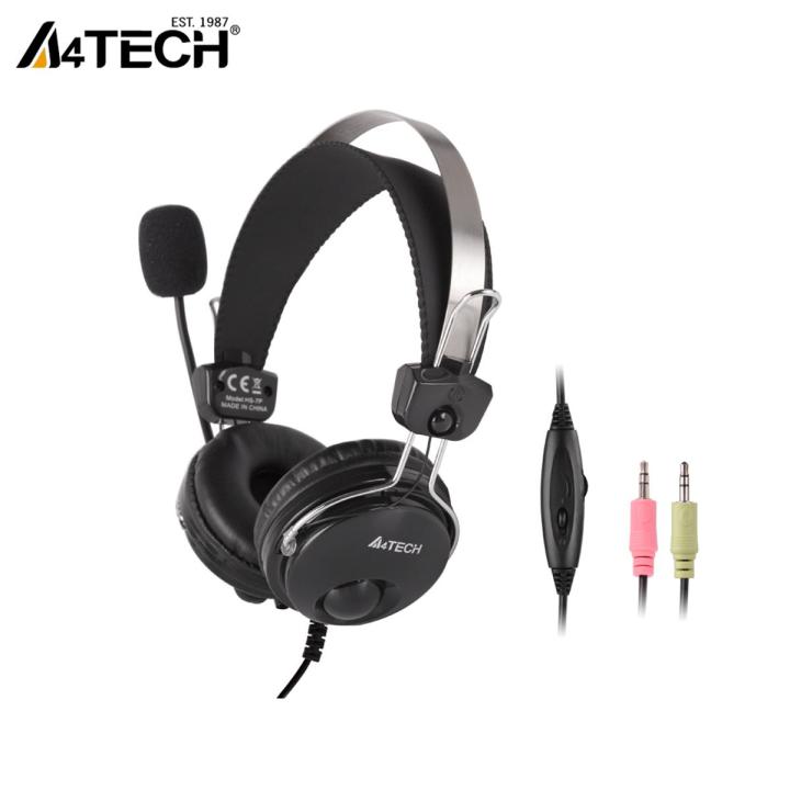 A4Tech HS-7P Headphones - ComfortFit Stereo Headset - With Noise Cancelling Mic- For PC - 3.5mm Plug - Black